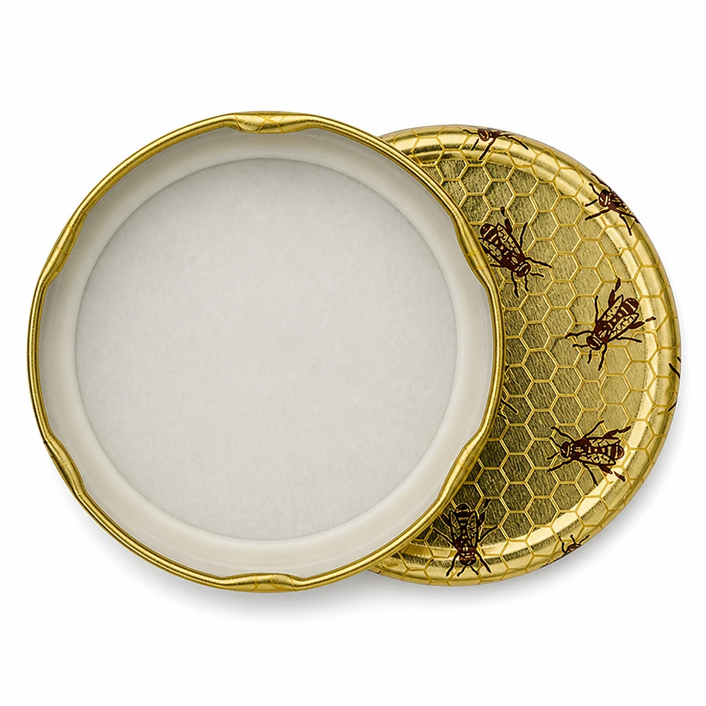 Verre renversé ouvert de 230 ml avec couvercle doré amovible en nid d'abeilles montrant l'intérieur et le mécanisme de fermeture