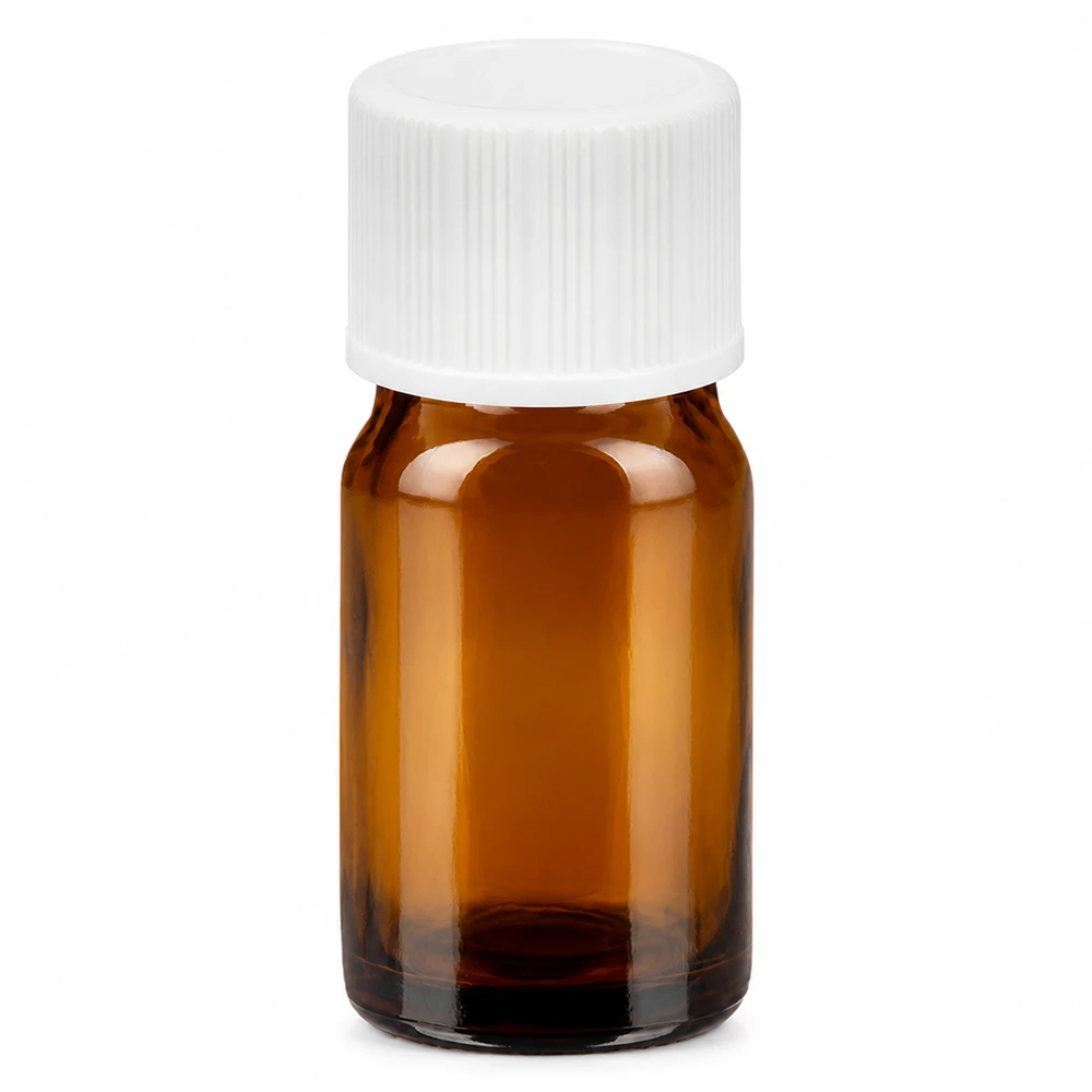 Flacon de 5ml 11mm SV blanc STD BrownLine UT18/5 Flacon en verre brun de 5ml avec bouchon à vis blanc pour huiles essentielles et cosmétiques