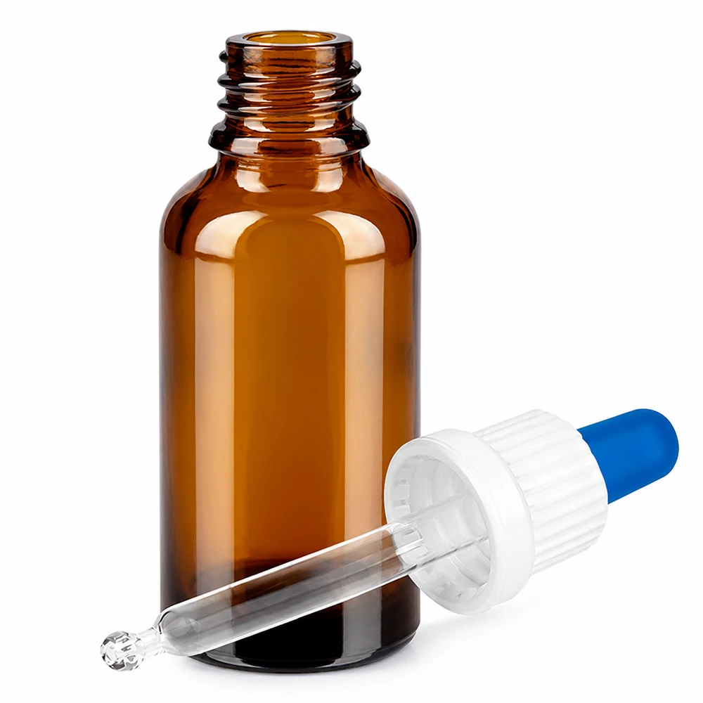 Bouteille pipette 30ml blanc/bleu OV BrownLine UT18/30 Flacon à pipette de haute qualité de 30ml - parfait pour les cosmétiques, l'aromathérapie et la médecine