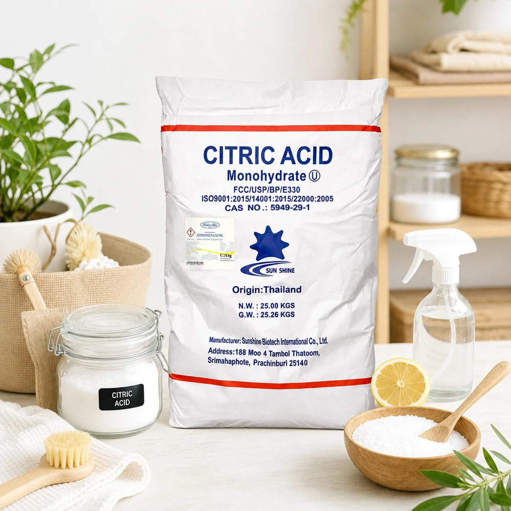 Grand sac blanc de 25kg d'acide citrique E330 pour un nettoyage et un détartrage domestiques respectueux de l'environnement