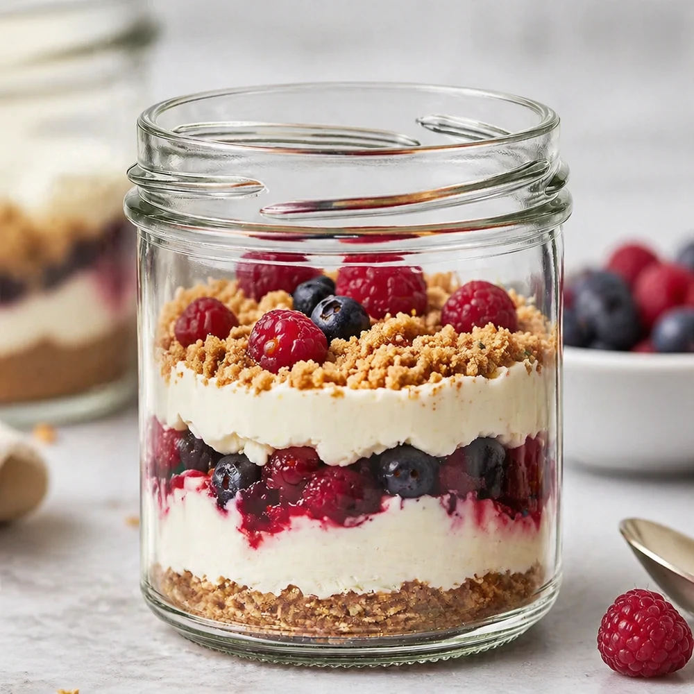 167ml Verre conique sans couvercle (TO66) UNiTWIST Verre renversé UNiTWIST 167ml avec dessert stratifié aux baies, mascarpone et miettes de biscuits comme application produit