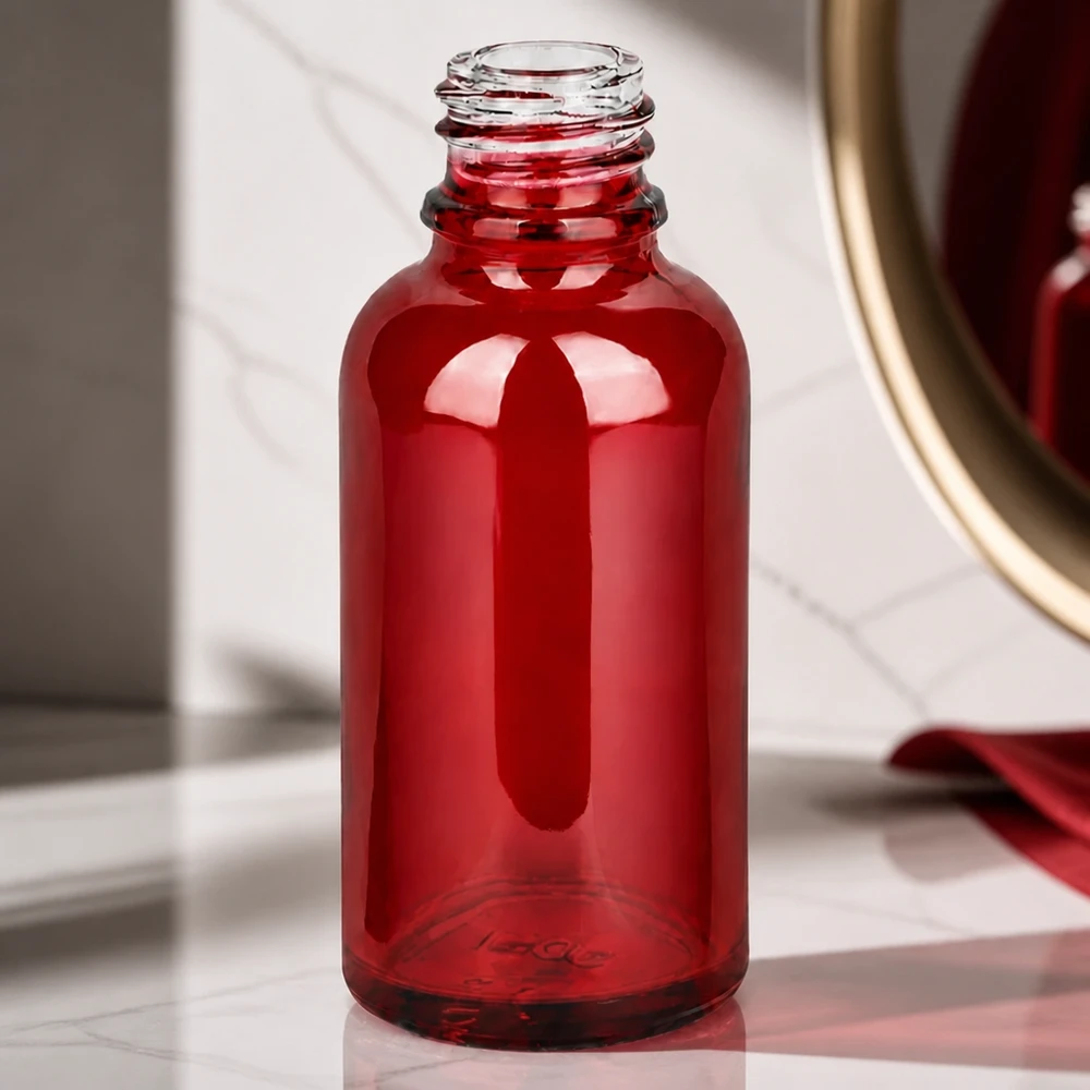 Flacon à pharmacie 30ml RedLine UT18/30 UNiTWIST Bouteille en verre RedLine UT18/30 UNiTWIST de 30 ml en rouge transparent pour un contrôle optimal du contenu