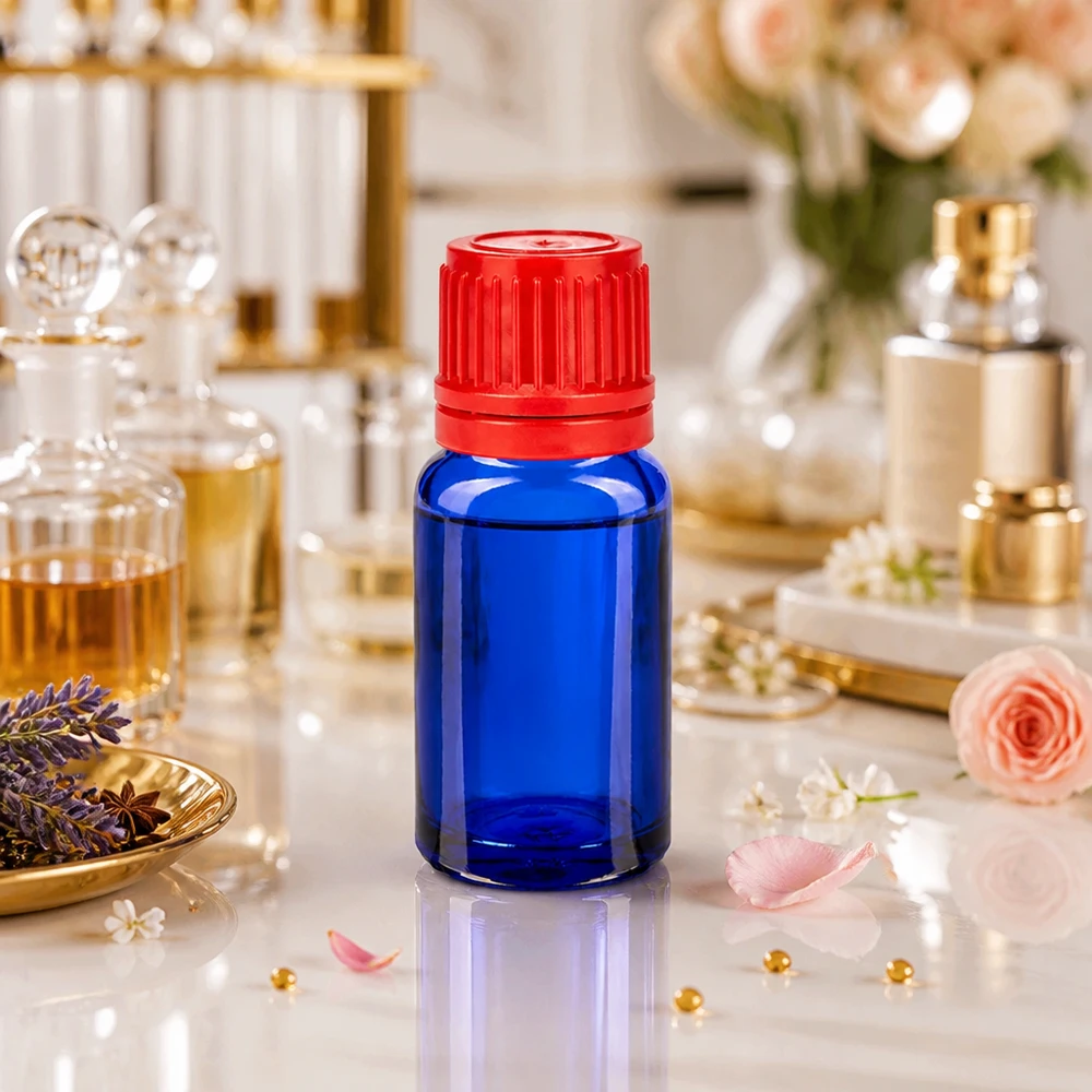 Flacon 10ml 11mm SV rouge OV BlueLine UT18/10 Flacon en verre professionnel 10ml série BlueLine avec bouchon SV rouge pour la fabrication de cosmétiques