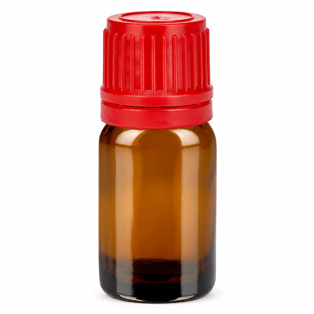 Flacon de 5ml 11mm SV rouge OV BrownLine UT18/5 Flacon en verre brun de 5ml avec bouchon rouge pour les huiles essentielles et l'aromathérapie