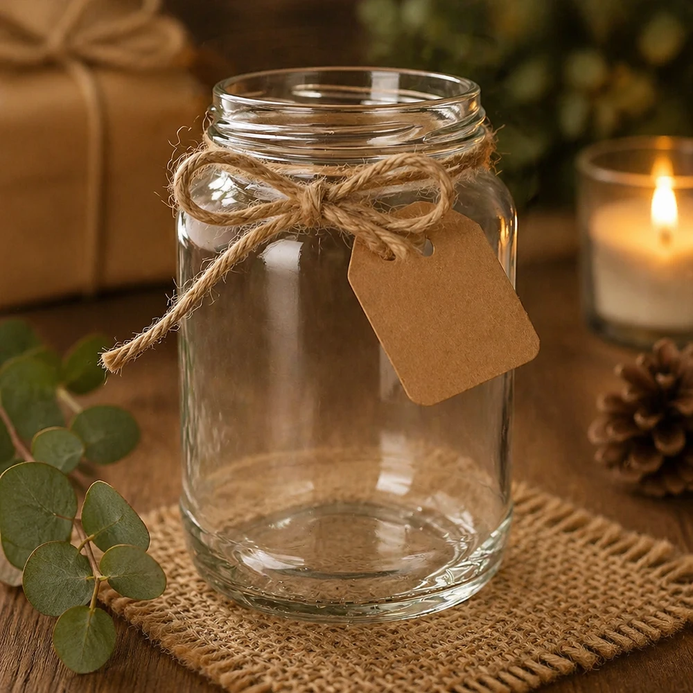 1700ml Verre rond sans couvercle (TO100) UNiTWIST UNiTWIST Runda1700 Verre renversé 1700ml TO100 décoratif avec cordon de jute étiquette cadeau rustique décoration