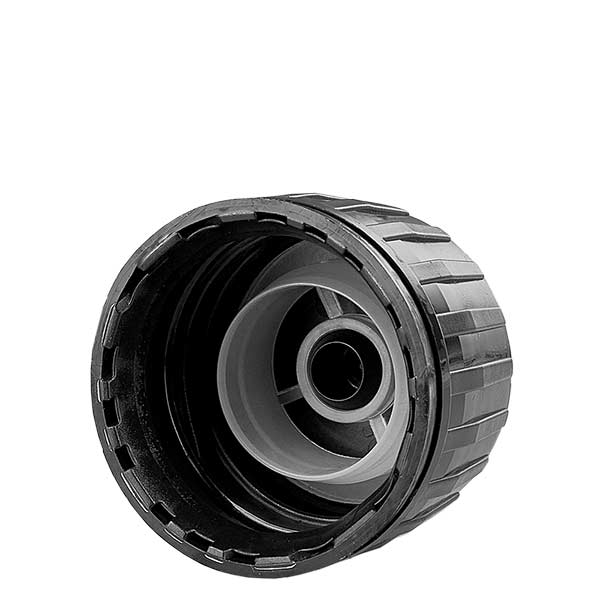 Bouchon à vis noir avec bague d'inviolabilité PP28 ApoGlas Bouchon à vis noir avec bague d'inviolabilité PP28 ApoGlas