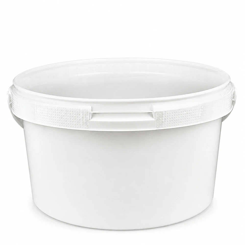 Seau polyvalent blanc de 3,5 litres en plastique PP, sans couvercle, avec œillets de poignée