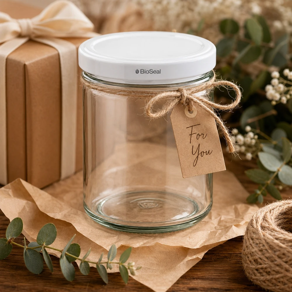 167ml Verre conique avec couvercle BioSeal blanc UNiTWIST UNiTWIST Pot de conserve 167ml emballage cadeau décoration rustique papier kraft pendentif For You BioSeal couvercle
