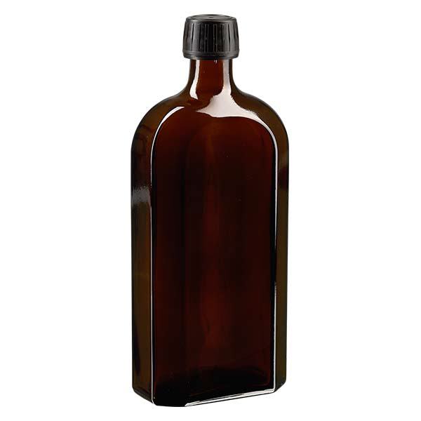 Flasque brune de 500 ml au goulot PP 28, avec bouchon à vis PP 28 noir, joint en PEE et système d’inviolabilité Flasque brune de 500 ml au goulot PP 28, avec bouchon à vis PP 28 noir, joint en PEE et système d’inviolabilité