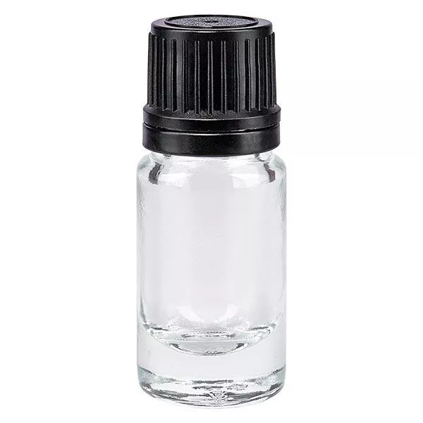 Flacon de pharmacie transparent 5ml bouchon à visser noir, anneau de coulée, bouchon original