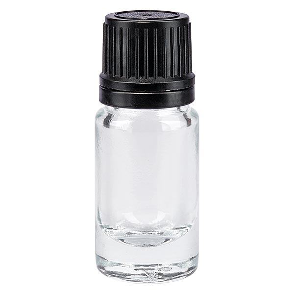 Flacon de pharmacie transparent 5ml bouchon à visser noir, anneau de coulée, bouchon original