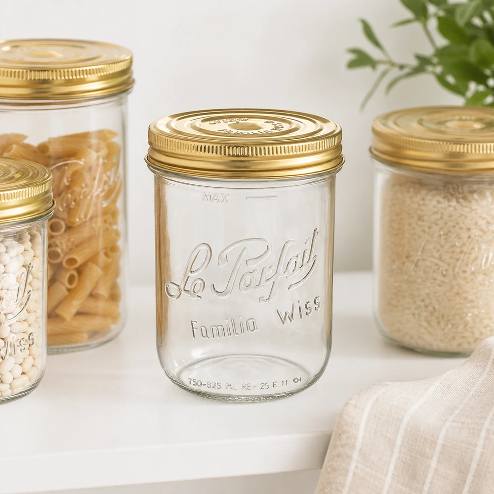 Bocal Familia Wiss 1020ml avec couvercle doré pour les conserves et le stockage dans la cuisine