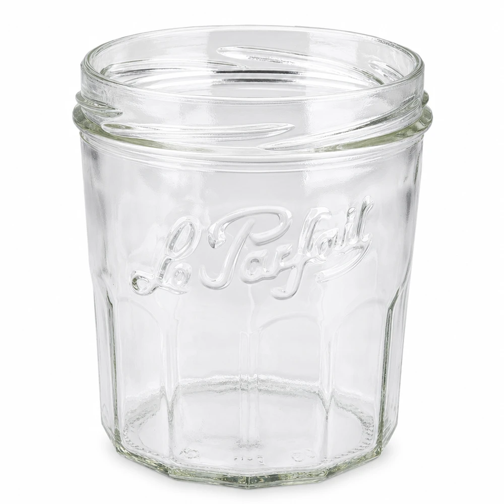 Le Parfait® Jam 324 ml Ø82 mm pot confiture 324ml Le Parfait bocal sans couvercle présente un design classique en relief et un filetage pour la confiture.