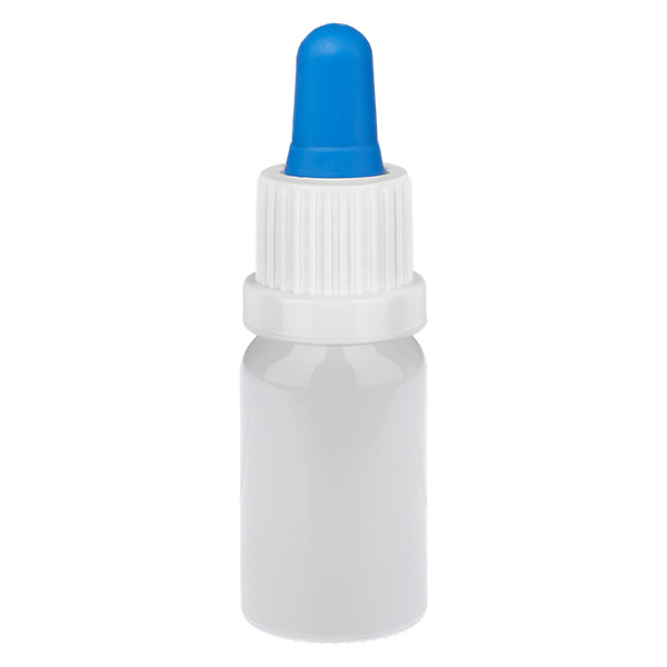 Flacon pipette de 10 ml, blanc/bleu, bouchon inviolable WhiteLine UT18/10 Flacon pipette de 10 ml, blanc/bleu, bouchon inviolable WhiteLine UT18/10