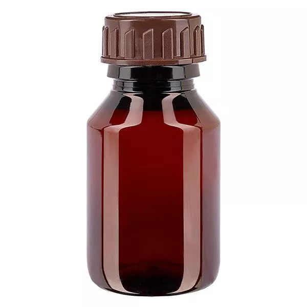 Bouteille PET 50ml avec bouchon marron standard Bouteille PET 50ml avec bouchon marron standard