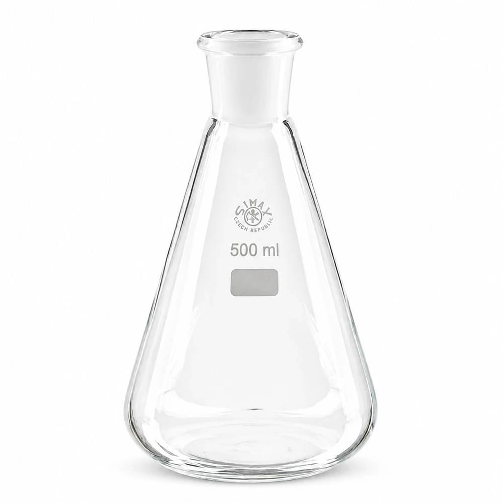 Erlenmeyer 500 ml col étroit, verre borosilicate avec rodage normalisé 29/32 Erlenmeyer classique d'une capacité de 500ml idéal pour la synthèse et les analyses