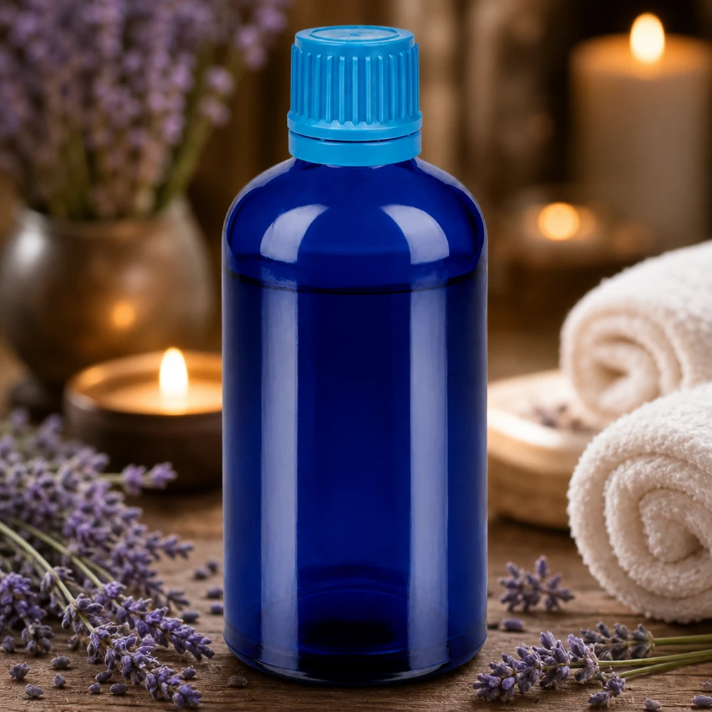 Flacon 100ml 11mm SV bleu OV BlueLine UT18/100 Flacon de laboratoire bleu professionnel 100ml avec filetage précis pour les substances actives