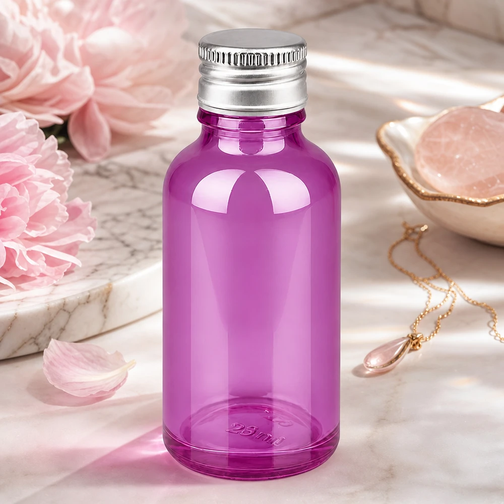 Flacon 30ml bouchon à vis 11mm alu-argent standard PurpleLine.UT18/30 Bouteille compacte en verre violet de 30ml idéale pour le bricolage cosmétique et la conservation des sérums