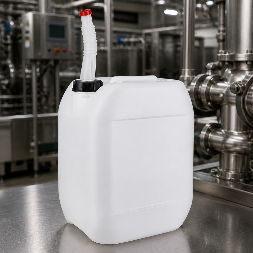 Bidon 10 litres avec tuyau d'écoulement Flex Bidon industriel rectangulaire de 10 L avec bec verseur flexible et système de fermeture à l'épreuve des enfants