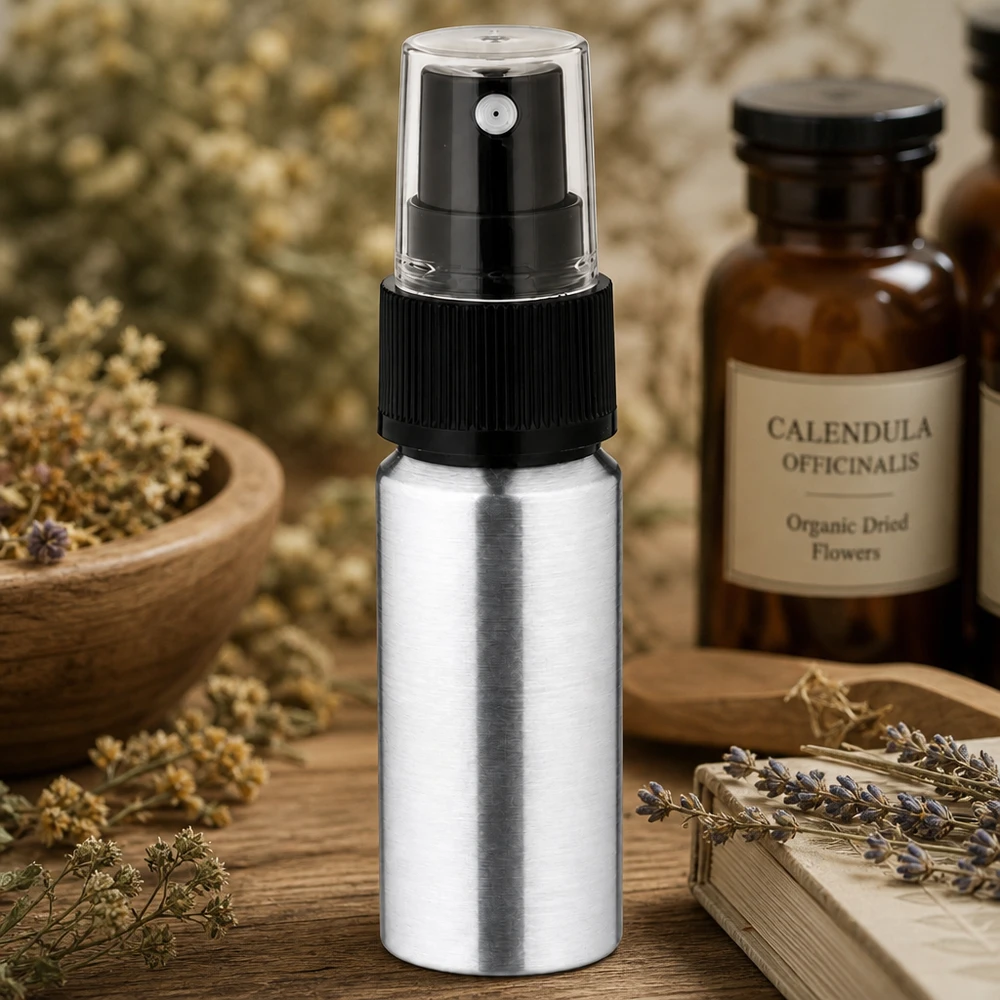 Bouteille en aluminium poncé 20 ml, avec vaporisateur à pompe noir Flacon en aluminium rechargeable de 20 ml avec vaporisateur noir - solution d'emballage durable