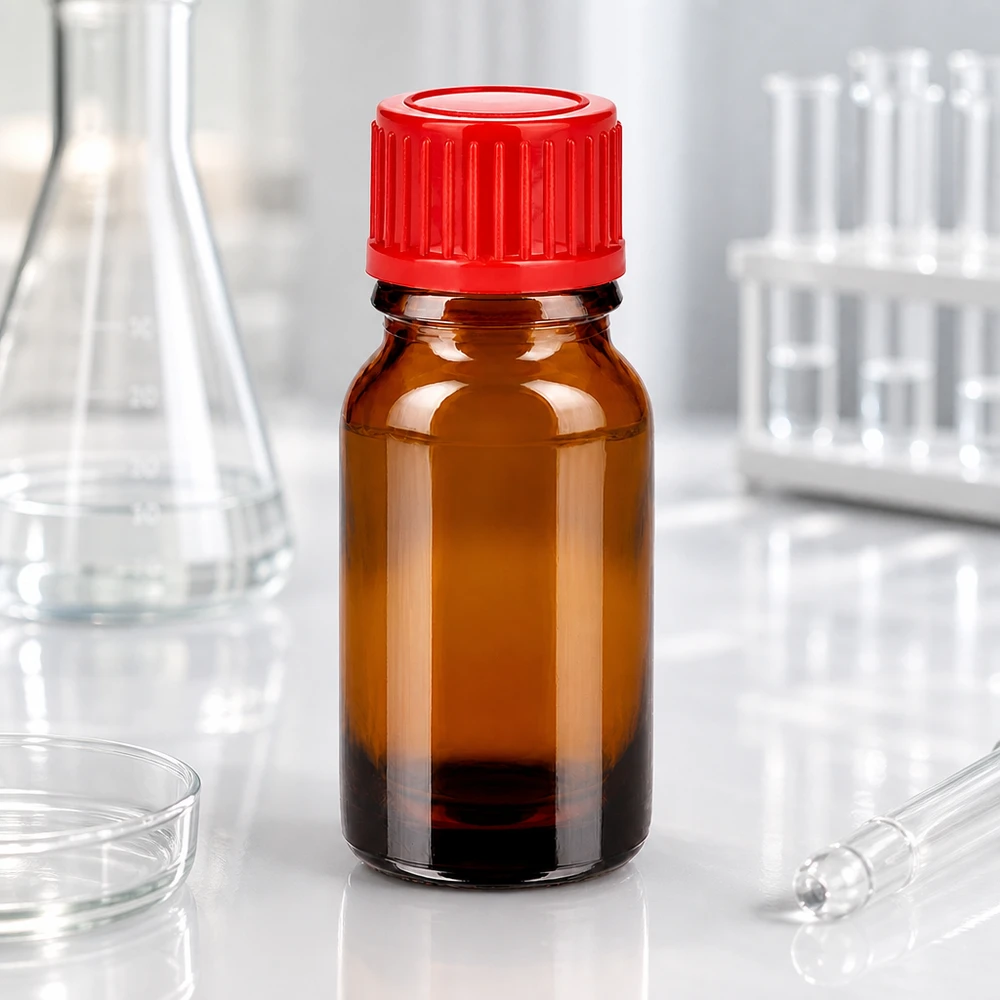 Flacon de 10ml 11mm SV rouge STD BrownLine UT18/10 Flacon pratique en verre brun de 10 ml avec bouchon rouge vif pour une utilisation mobile