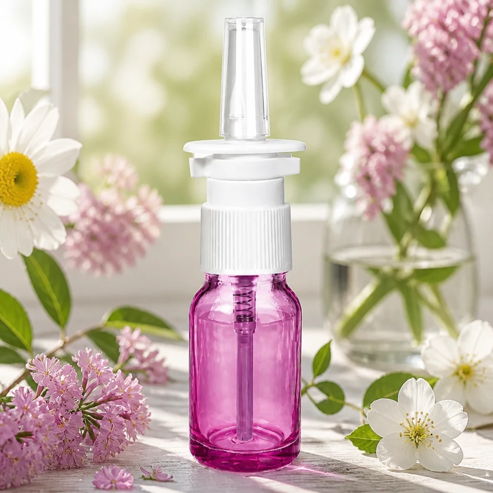 Vaporisateur nasal de 10ml blanc/transparent standard PurpleLine. UT18/10 Bouteille de spray nasal médical de 10 ml en verre de haute qualité en version Purple Light