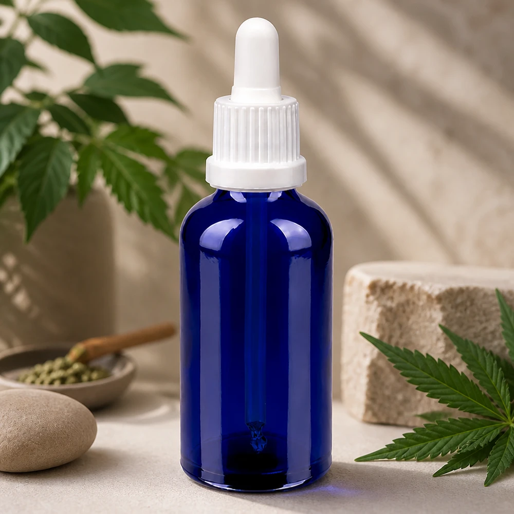 Flacon à pipette 50ml blanc OV BlueLine UT18/50 Flacon compte-gouttes 50ml OV BlueLine UT18/50 avec système de dosage précis pour l'aromathérapie