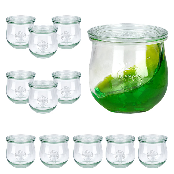 Set de 12 bocaux Weck 370ml verre tulipe avec 12 couvercles en verre