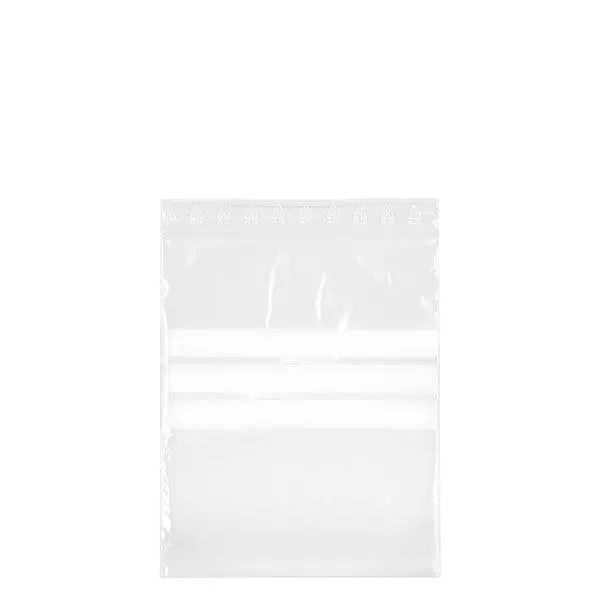PolyZip avec zone d'écriture (paquet de 100) 180x250mm. En PE transparent 50µm. Aussi pour les aliments. Avec zone d'écriture & fermeture à pression Zip.