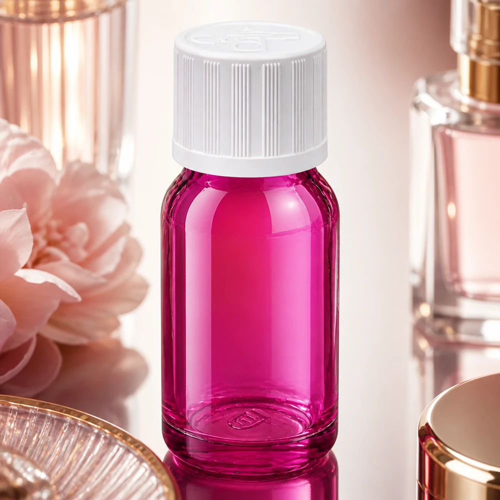 Bouteille 10ml 11mm bouchon à vis blanc standard sécurité enfants PurpleLine UT18/10 Flacon collecteur maniable de 10 ml en violet pour les cosmétiques DIY et les mélanges d'huiles maison