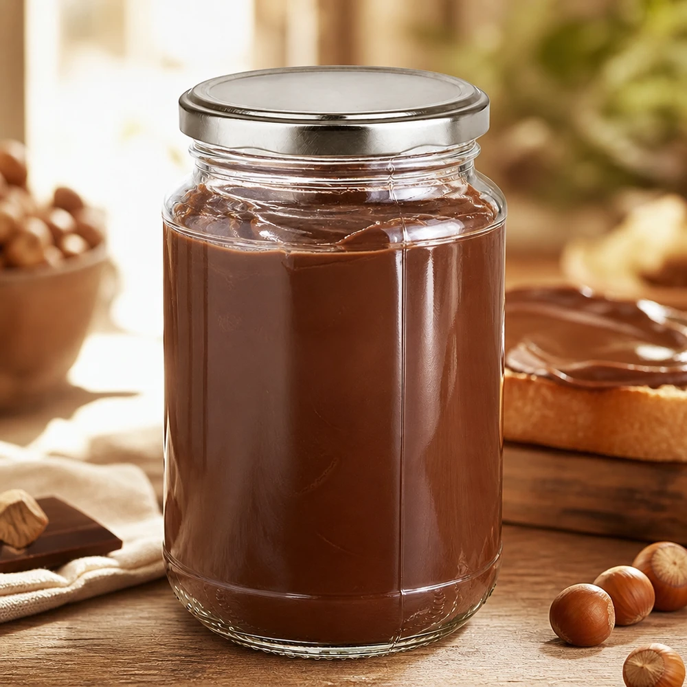 Conserver de la crème de noisettes maison dans un bocal rond en verre UniTwist de 320 ml avec couvercle BasicSeal