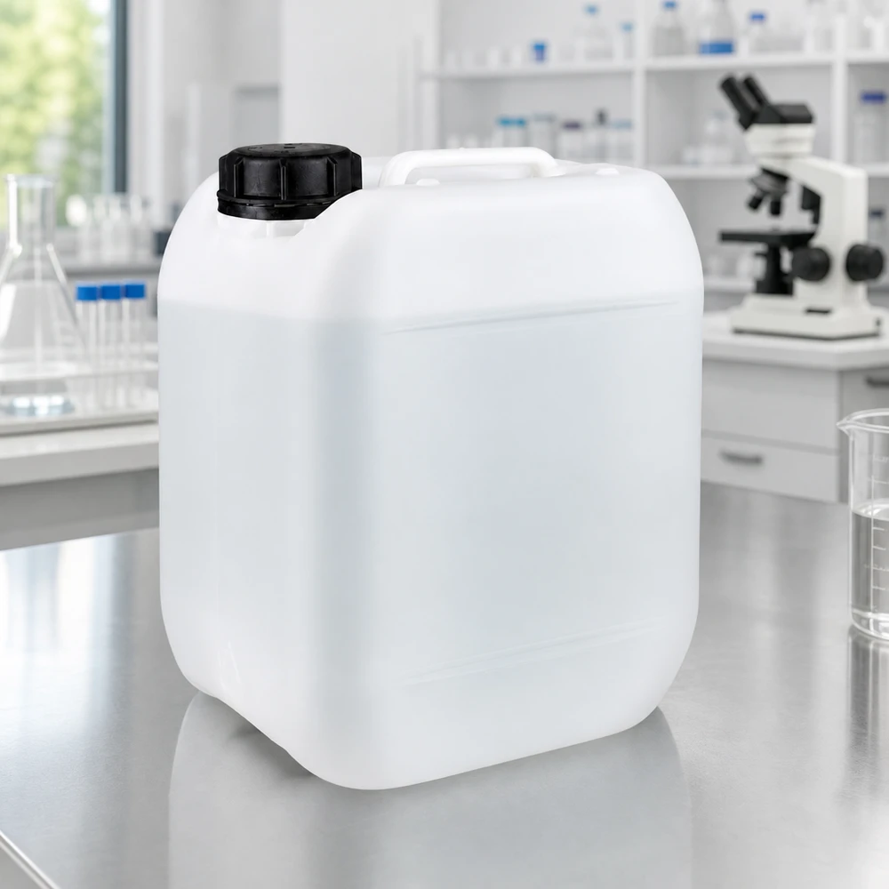 Bidon en plastique translucide de 5 litres avec bouchon conforme aux normes UN, destiné aux produits chimiques