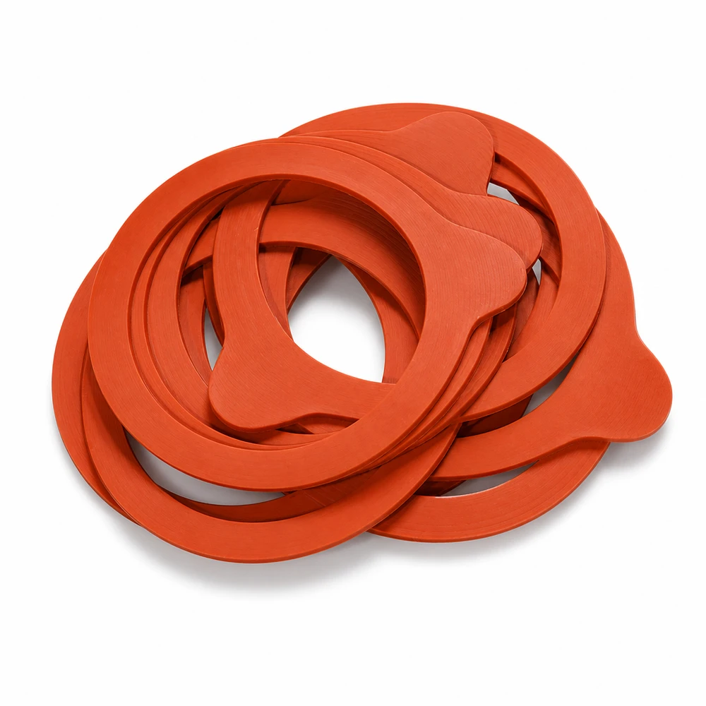 Anneaux de cuisson RR60 Caoutchouc naturel orange empilés imbriqués Détails Joints en caoutchouc Bocaux de conservation