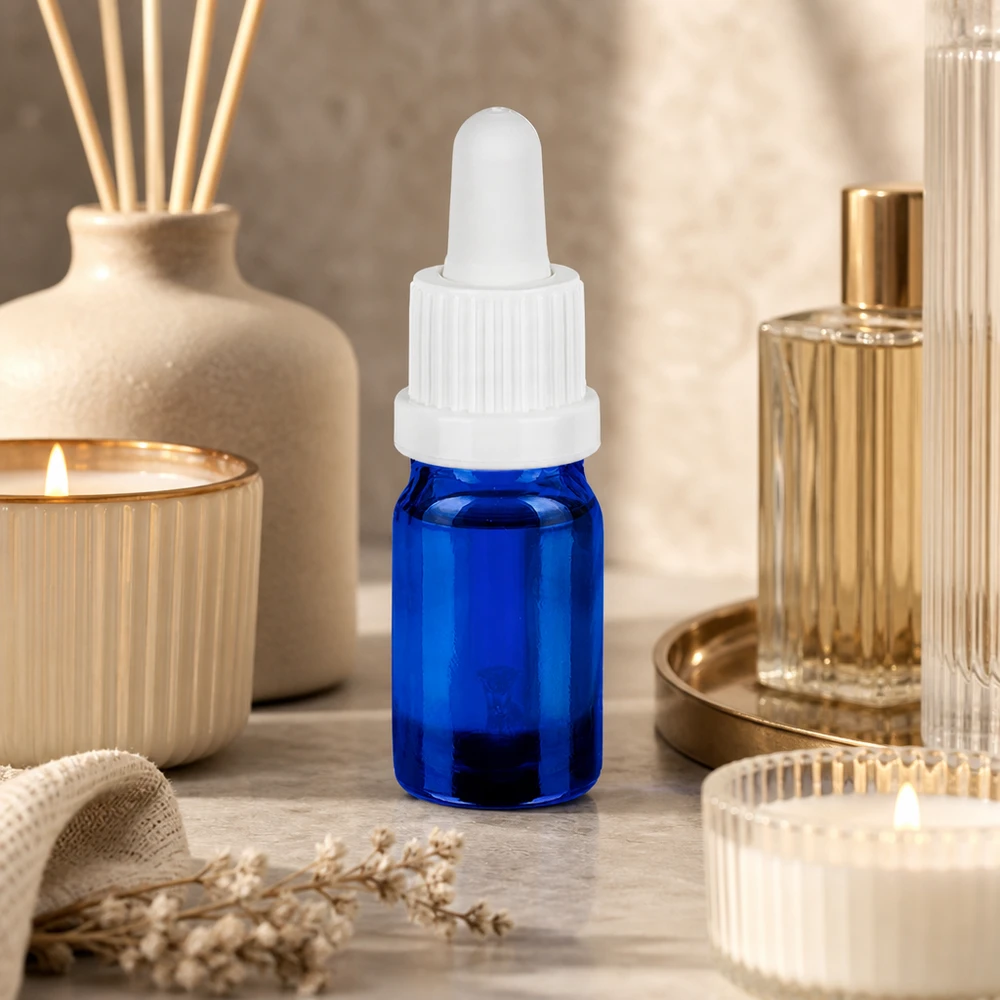 Flacon à pipette 5ml blanc OV BlueLine UT18/5 Flacon compte-gouttes bleu élégant de 5ml avec pipette blanche pour les soins du visage et les huiles de beauté de haute qualité