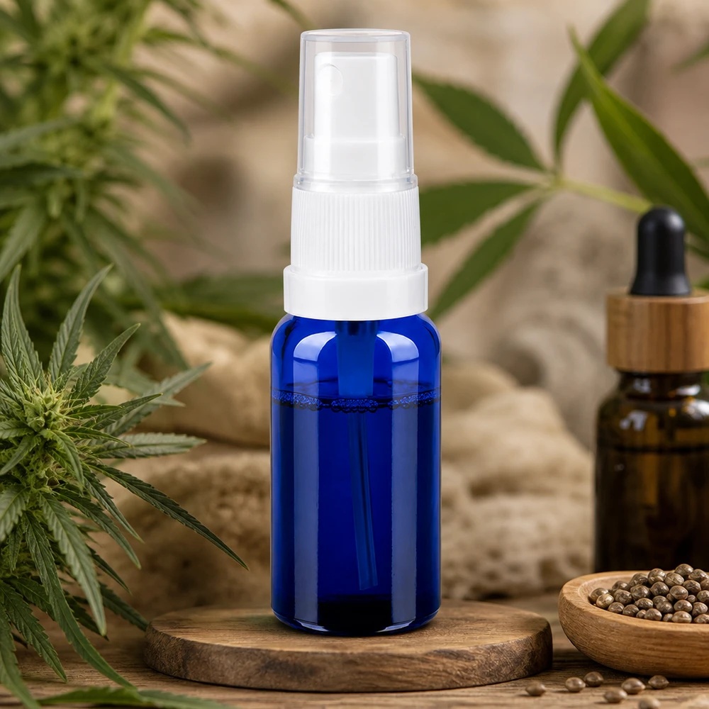 Vaporisateur 20ml blanc/tr. STD BlueLine UT18/20 Vaporisateur de 20 ml en verre bleu anti-UV pour les substances sensibles à la lumière