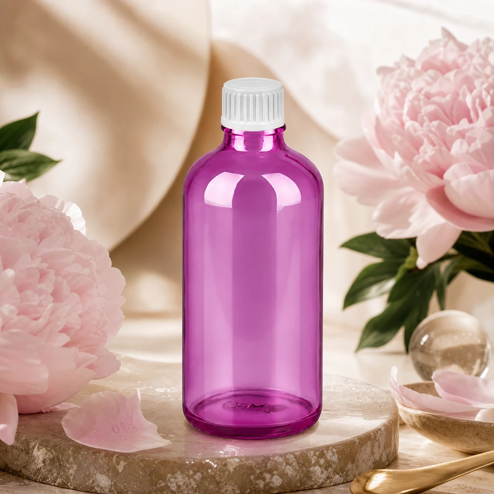 Flacon compte-gouttes 100ml 0.9mm blanc standard PurpleLine UT18/100 Flacon compte-gouttes compact 100ml transparent violet idéal pour le bricolage de cosmétiques et d'huiles essentielles