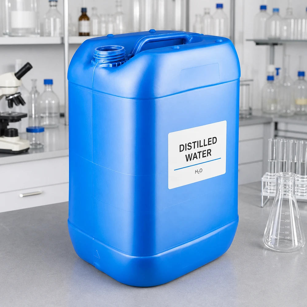 Grand récipient bleu de 25 L avec poignée de transport, sans bouchon, pour l'eau distillée