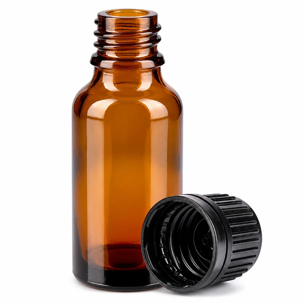Flacon 20ml 11mm SV noir OV BrownLine UT18/20 Flacon compte-gouttes professionnel de 20ml brun avec bouchon d'inviolabilité noir pour un stockage sûr