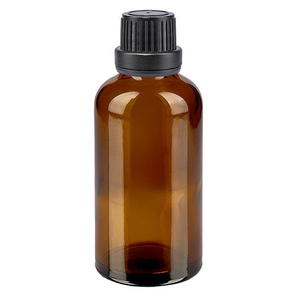 Bouteille de pharmacie brune 50ml bouchon vissable noir bouchon inviolabilité