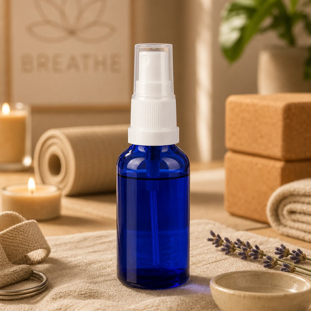 Vaporisateur 30ml blanc/tr. STD BlueLine UT18/30 Vaporisateur en verre de 30 ml d'un bleu élégant avec une finition transparente pour le bien-être et le spa