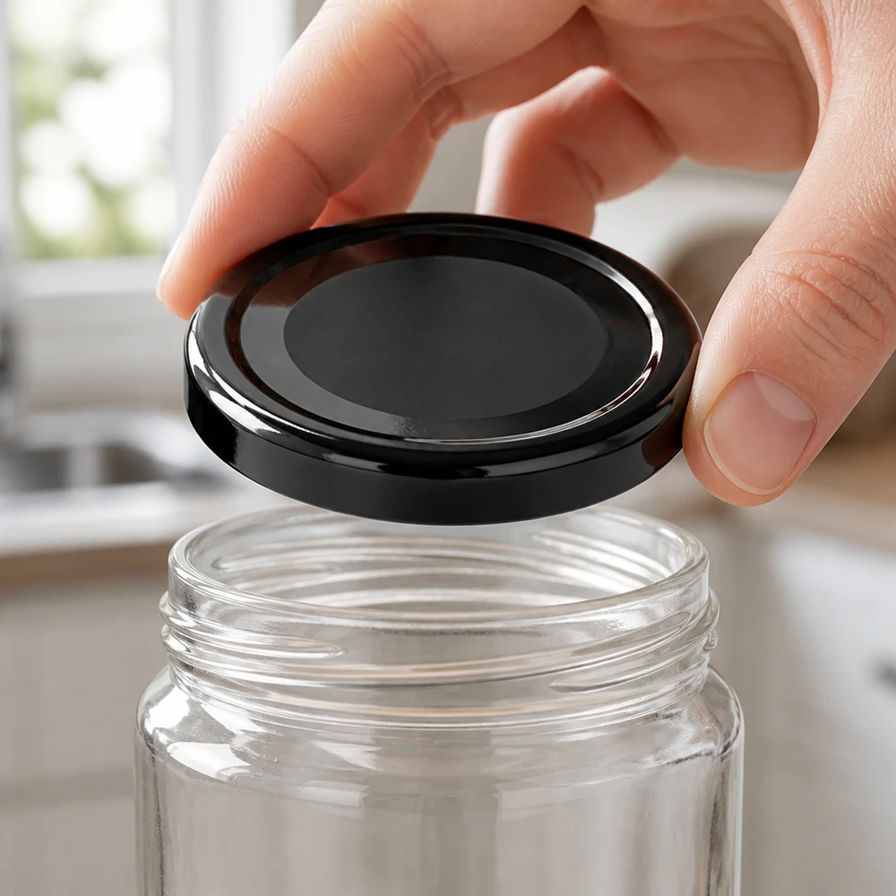 Couvercle à vis hermétique BasicSeal noir 48 mm TO48 pour la conservation et le stockage des aliments