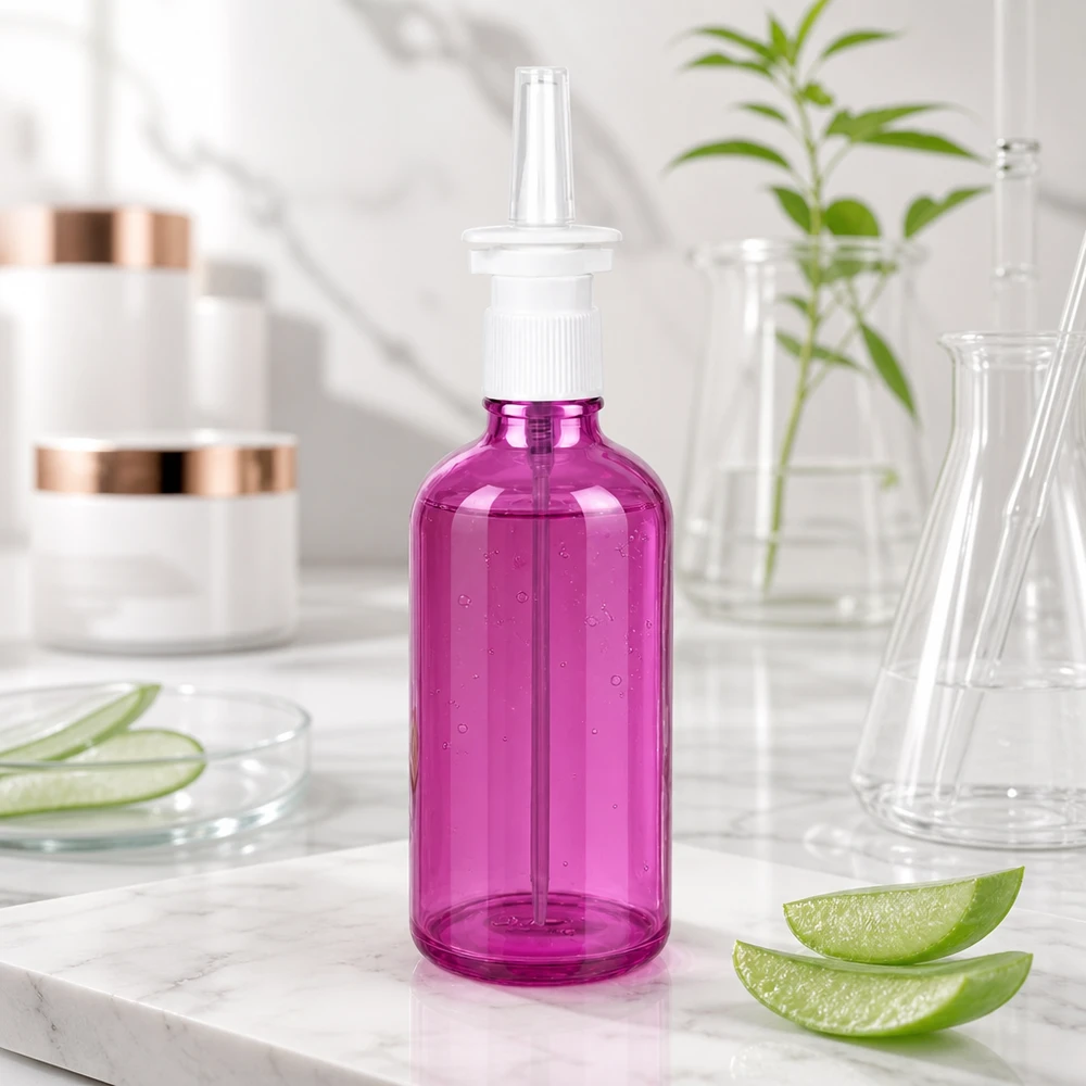 Flacon vaporisateur nasal 100ml blanc/transparent standard PurpleLine UT18/100 PurpleLine spray nasal conteneur 100ml avec système de pulvérisation précis pour une application dosée