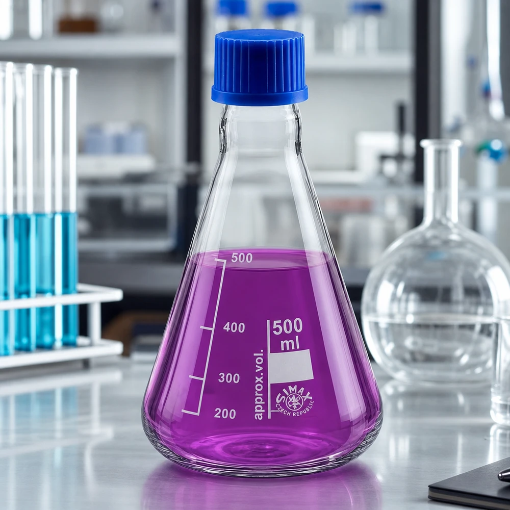Erlenmeyer 500 ml col étroit, verre borosilicate avec filetage et bouchon Fiole jaugée de 500 ml avec échelle de volume au millilitre près pour un dosage précis
