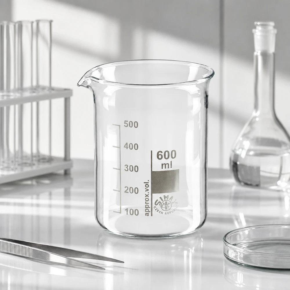 Bécher 600ml en verre borosilicate résistant à la chaleur (forme basse) Gobelet clair 600ml forme basse en verre borosilicaté de haute qualité avec graduation précise