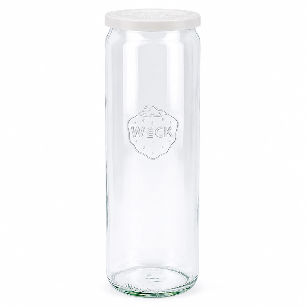 WECK Pot cylindrique 600ml avec couvercle fraîcheur blanc et logo fraise pour la mise en conserve et la conservation des aliments