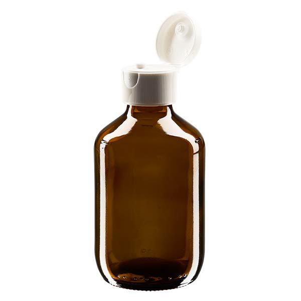 Flacon médical de 200 ml avec couvercle blanc à charnière