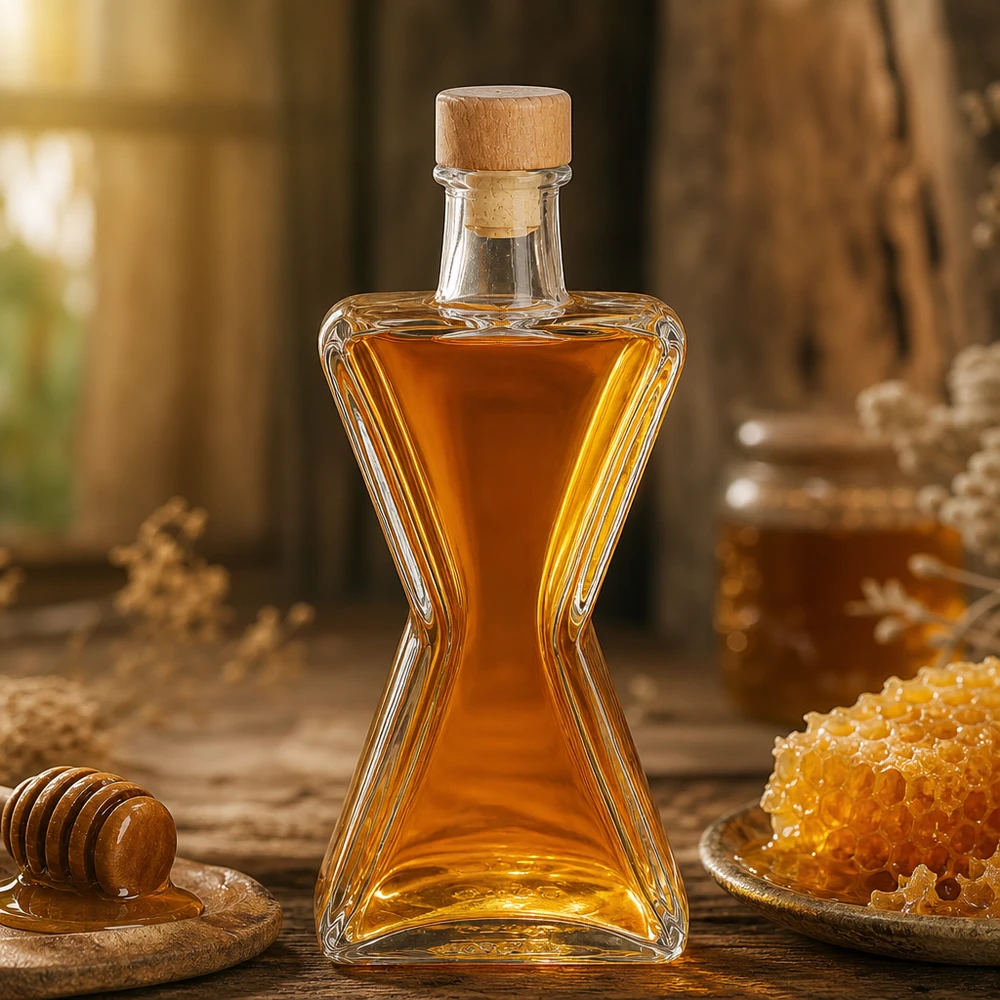 Bouteille en verre 200 ml « Star » avec bouchon en bois UNiTWIST® Bouteille en verre 200 ml « Star » avec bouchon en bois UNiTWIST®
