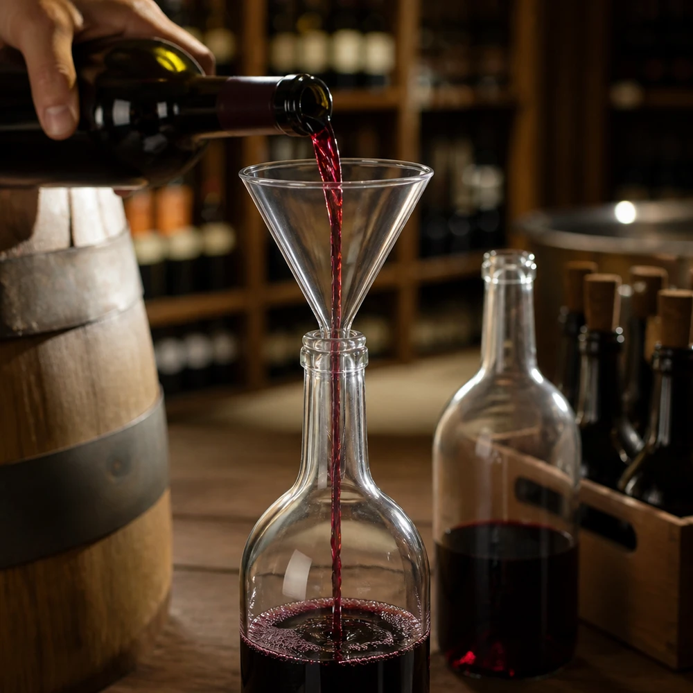 Entonnoir en verre transparent de 100 mm avec pied court, pour la décantation professionnelle du vin et des liquides