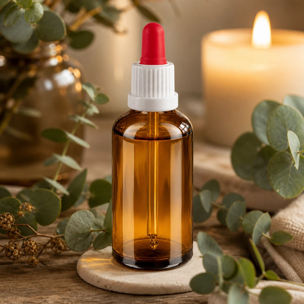 50ml flacon à pipette blanc/rouge OV BrownLine UT18/50 Elégant flacon de 50 ml en verre brun anti-UV avec pipette compte-gouttes ergonomique