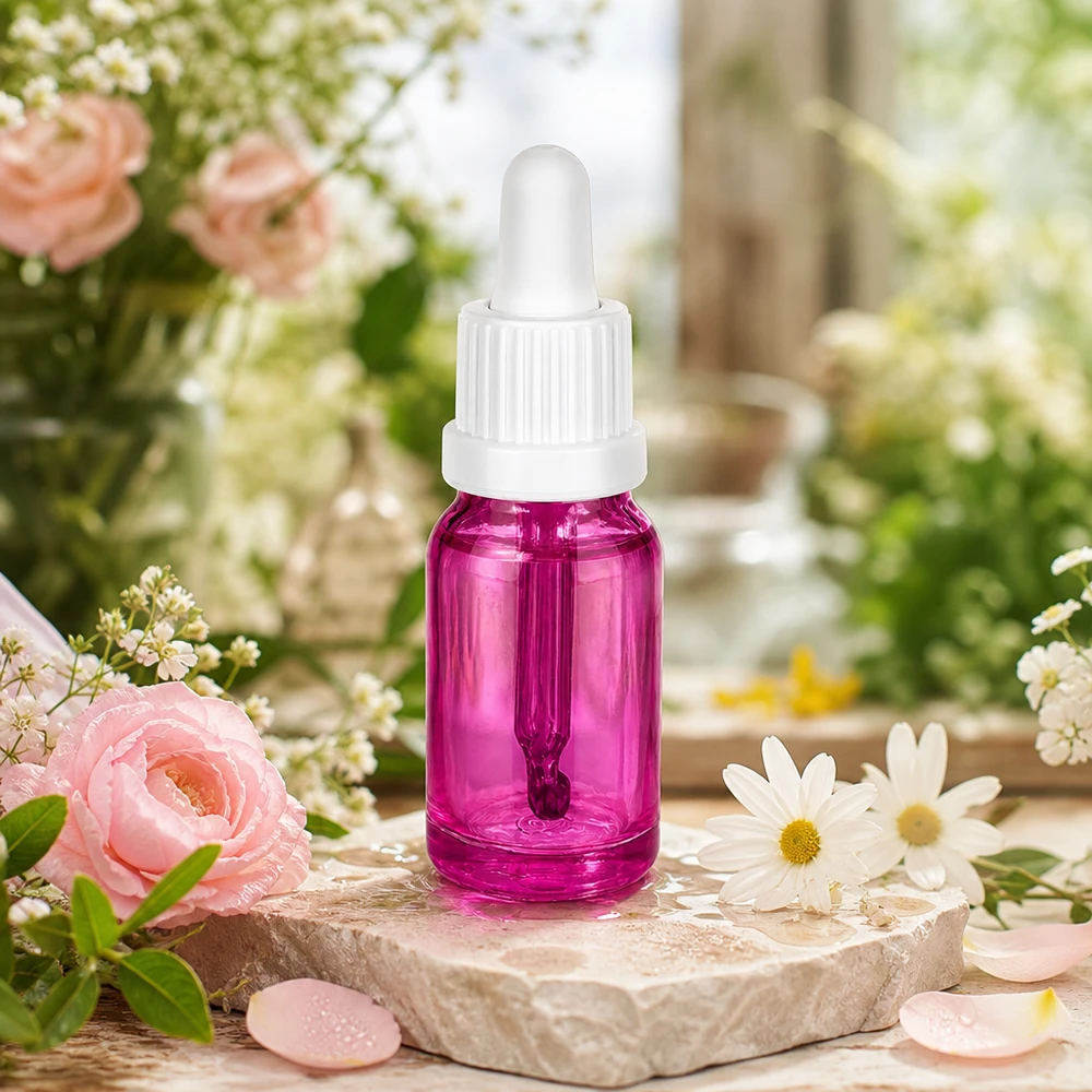 Flacon pipette 10ml blanc originalité bouchon à vis PurpleLine UT18/10 Bouteille en verre violette de 10ml avec pipette blanche pour sérums et essences OV PurpleLine UT18/10
